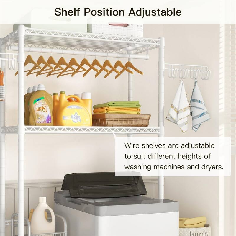 Laundry Room Storage Rack - 13.4"D x 35"W x 77.3"H