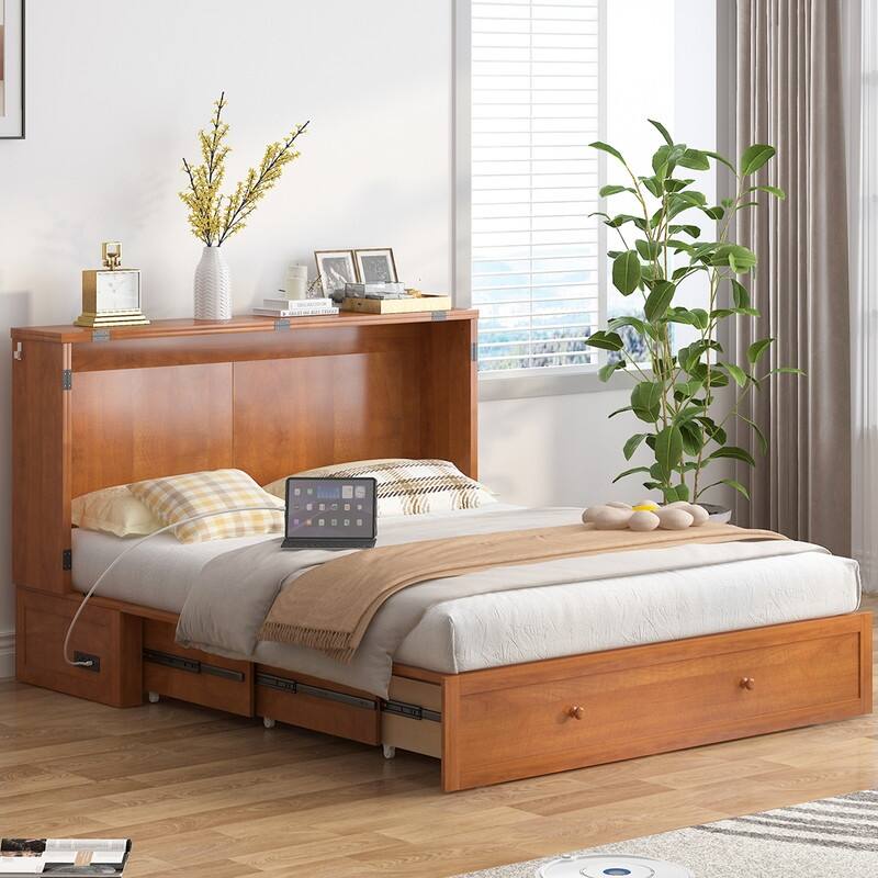 Mixoy Queen Horizontal Murphy Chest Bed with Mattress,Charging Station