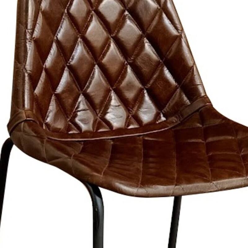 HomeRoots 27" Brown and Black Leather and Iron Counter Height Bar Chair