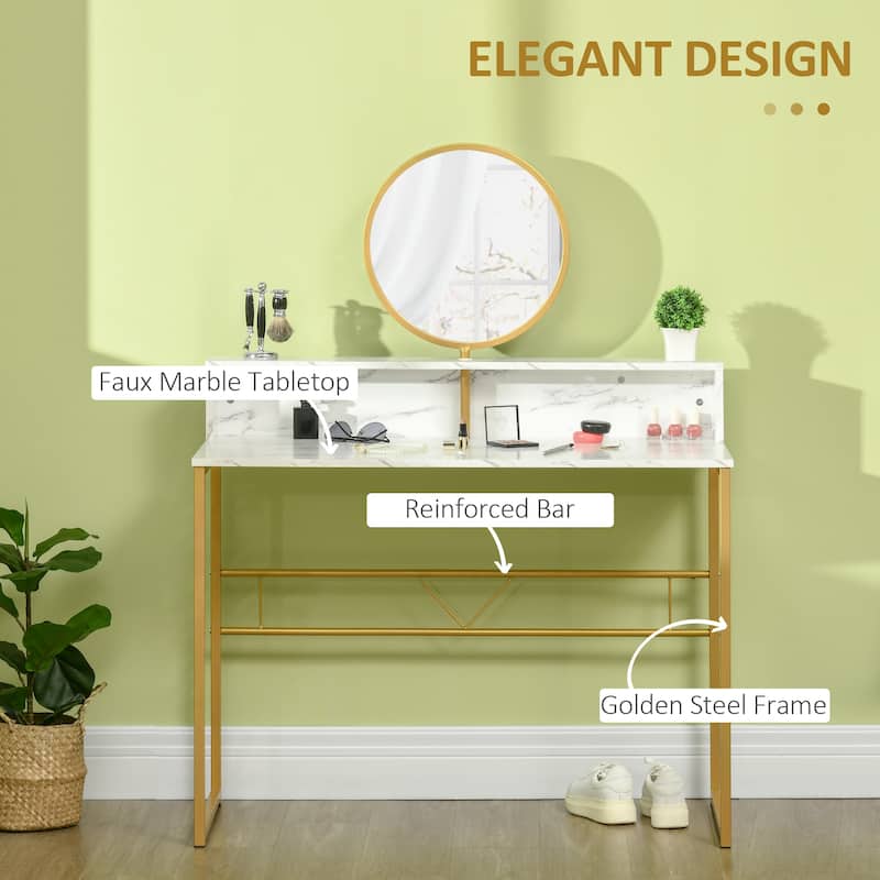 HOMCOM Modern Vanity Makeup Desk with Mirror, Dressing Table, White & Gold
