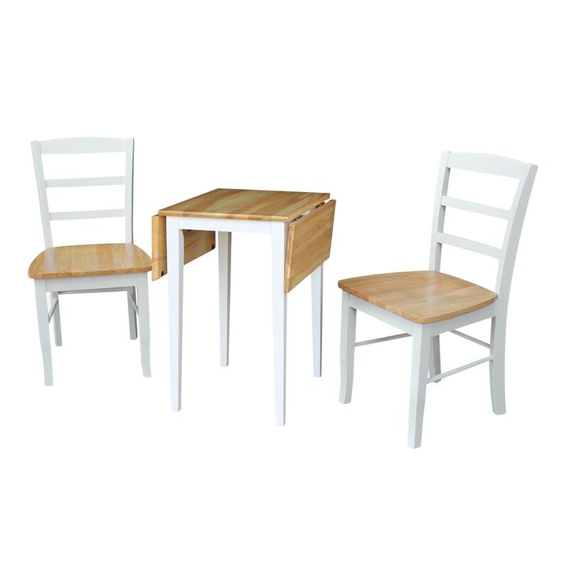 International Concepts Small Dual Drop Leaf Table with 2 Madrid Ladderback Chairs - Set of 3