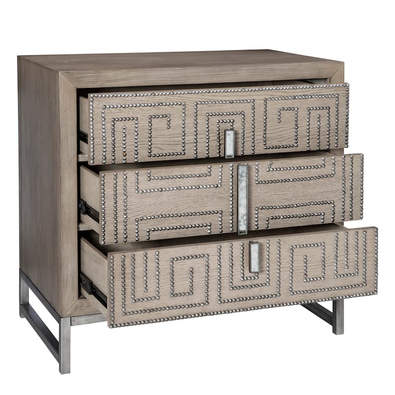Uttermost Devya 32" Wide Alder Wood 3 Drawer Nightstand with Iron