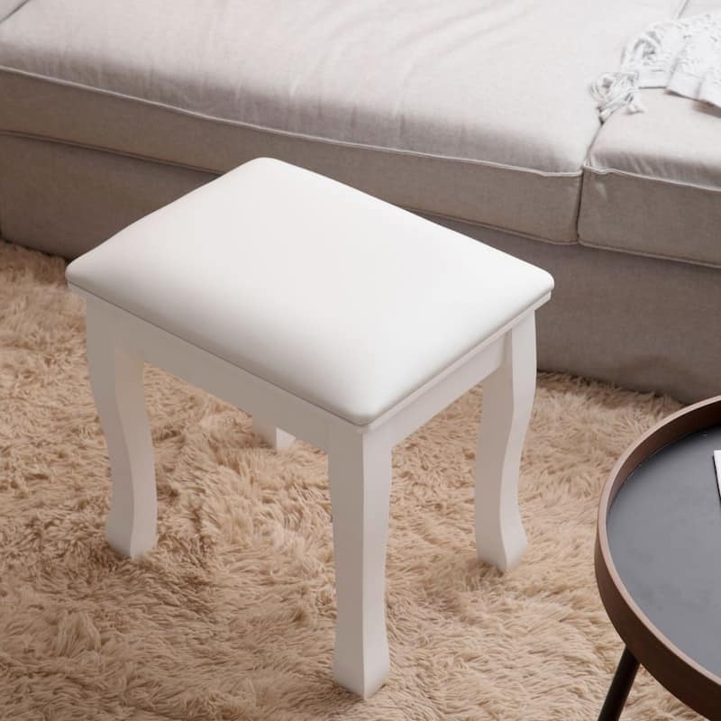 Vanity Stool Padded Makeup Bench with Solid Wood Legs - White