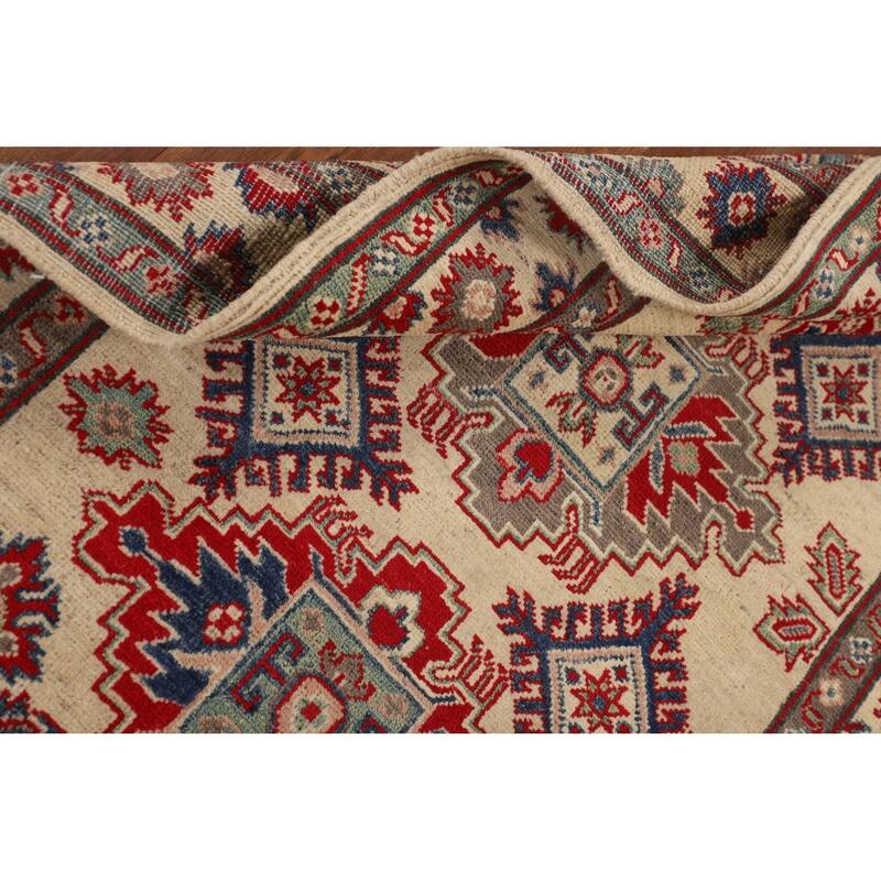 Geometric Kazak Oriental Accent Rug Handmade Beige Wool Carpet - 3'3" x 5'0"