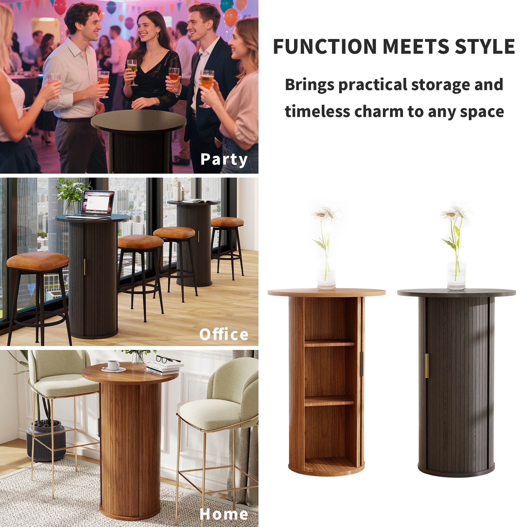 太郎丸 3 Small Tambour Dining Table with Three-Layer Storage Shelf