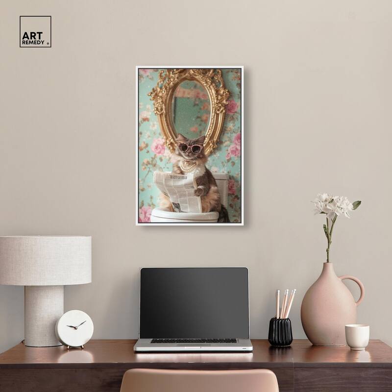 Ornate Kitty Toilet Time Canvas by Art Remedy
