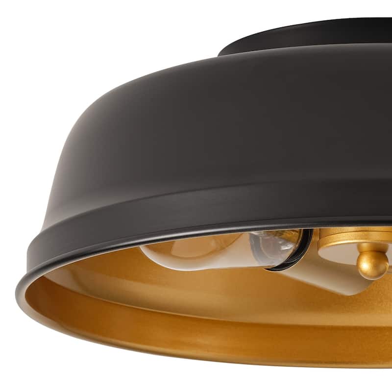 Industrial Black 2-Light Metal Flush Mount Ceiling Light Fixtures for Kitchen