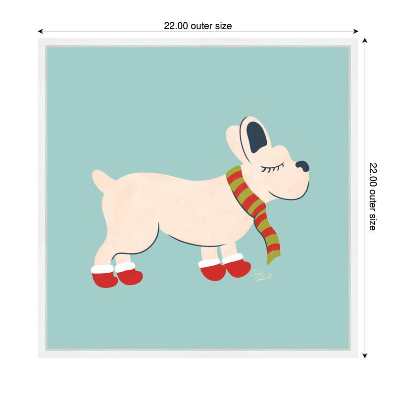 Kate and Laurel Framed Canvas Cute Christmas Frenchie by Carrie Cantwell