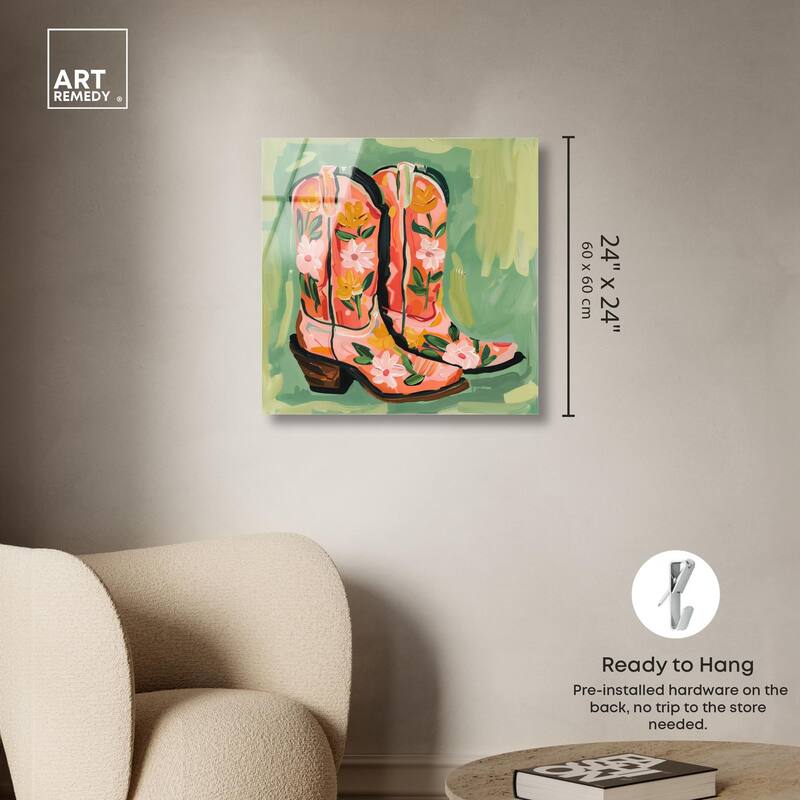 Wildflower Cowboy Boots Acrylic by Art Remedy, Ready to Hang