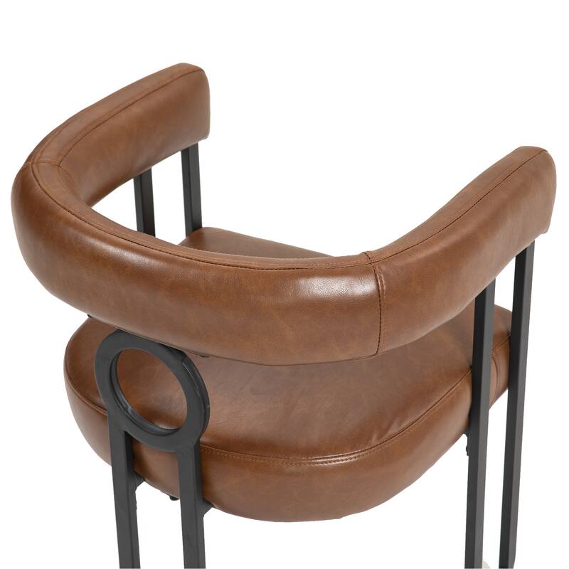 Contemporary PU Dining Chair set of 2, Barrel Chair with Matte Black Metal Legs and Round Thickened Cushion