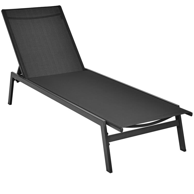 Outdoor Reclining Chaise Lounge Chair with 6-Position Adjustable Back - 64"- 79" x 25" x 38" - 12" (L x W x H)
