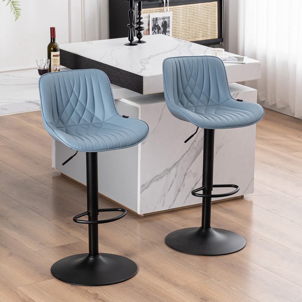Adjustable Bar Stools Set of 2, Faux Leather Swivel Bar Chairs