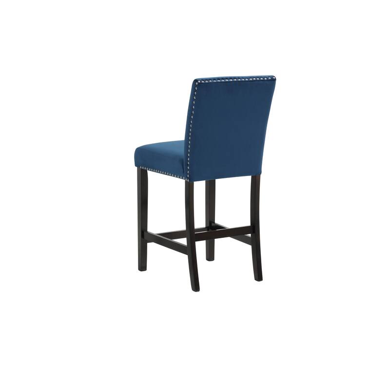 5pc Counter Height Dining Set Square Faux Marble Table Velvet Upholstered Tufted Nail Head Chairs Wooden Leg