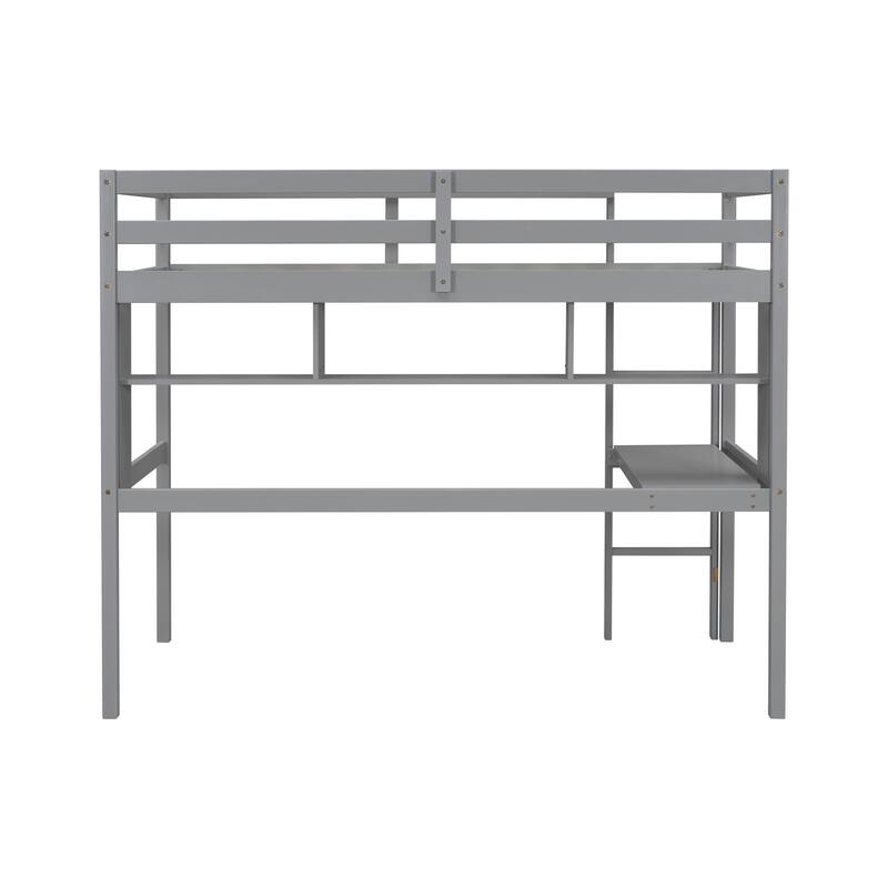 Twin Size Wood Loft Bed with Desk and Shelves