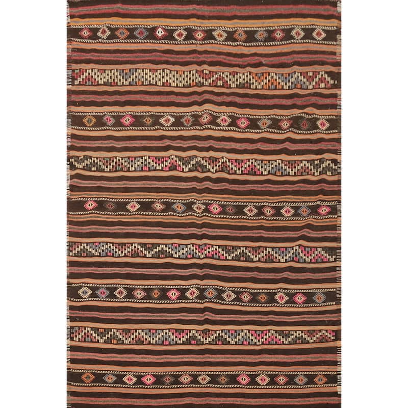 Hand Woven Oriental 100% Wool Carpet Southwestern Tribal Multi-Colored Kilim Area Rug - 9' 3'' X 7' 1''