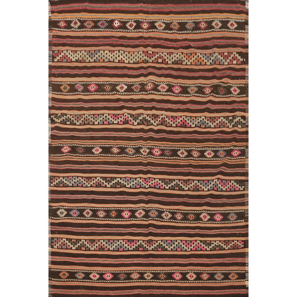 Hand Woven Oriental 100% Wool Carpet Southwestern Tribal Multi-Colored Kilim Area Rug - 9' 3'' X 7' 1''
