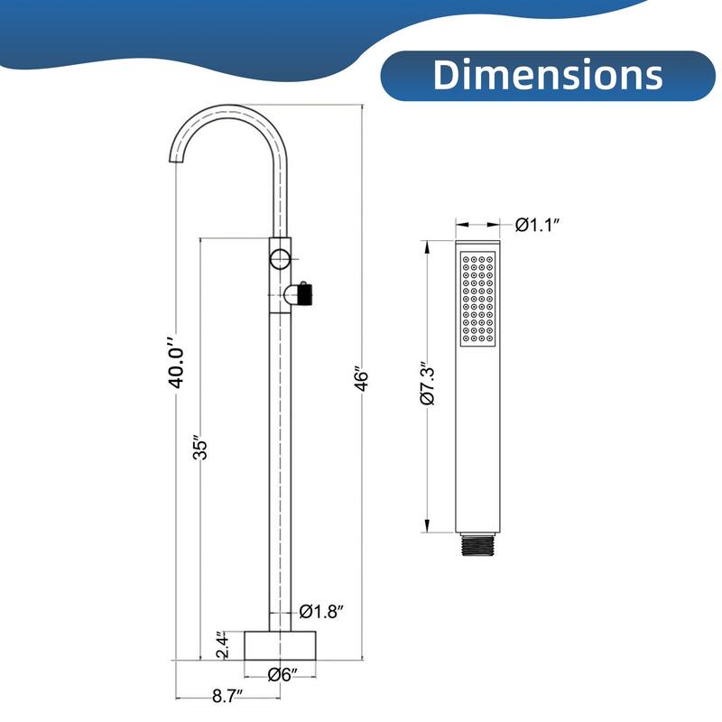 Modland 46'' Outdoor Shower System 316 Stainless Steel Thermostatic Freestanding Poolside Faucet with Swivel Spout - 46'' H