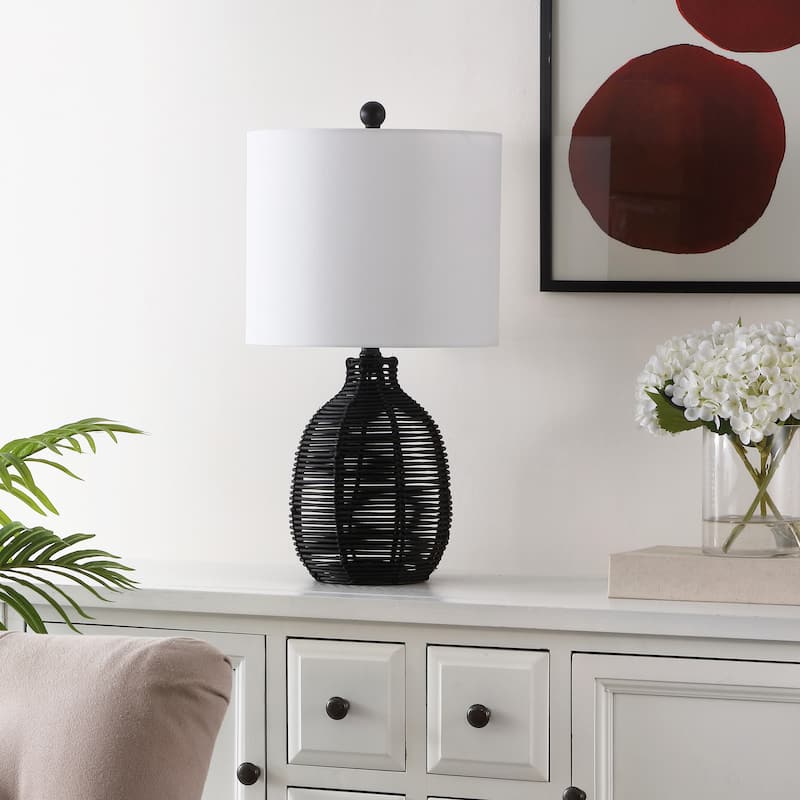 SAFAVIEH Lighting Oroya Tropical Coastal Boho Rattan 23-inch Table Lamp - 12 in. W x 12 in. D x 23 in. H