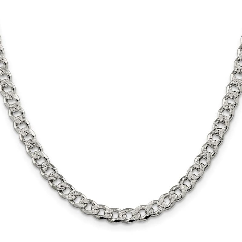 Curata 925 Sterling Silver 5.5mm Pavé Curb Chain Necklace for Men