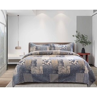 Patchwork Blue Quilt Set - Twin - Blue - Full - Queen