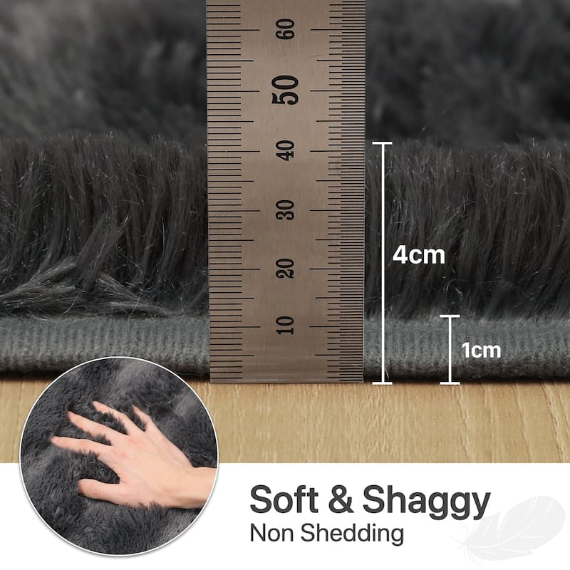 Mcow Solid Collection Grey Shaggy High-Pile Plush Area Rug