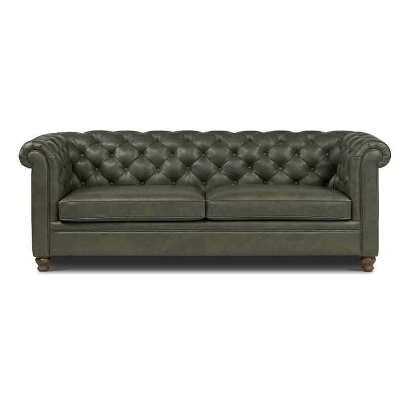 Poly & Bark Lyon 87" Sofa - Full Grain Genuine Italian Leather - Olivine Green