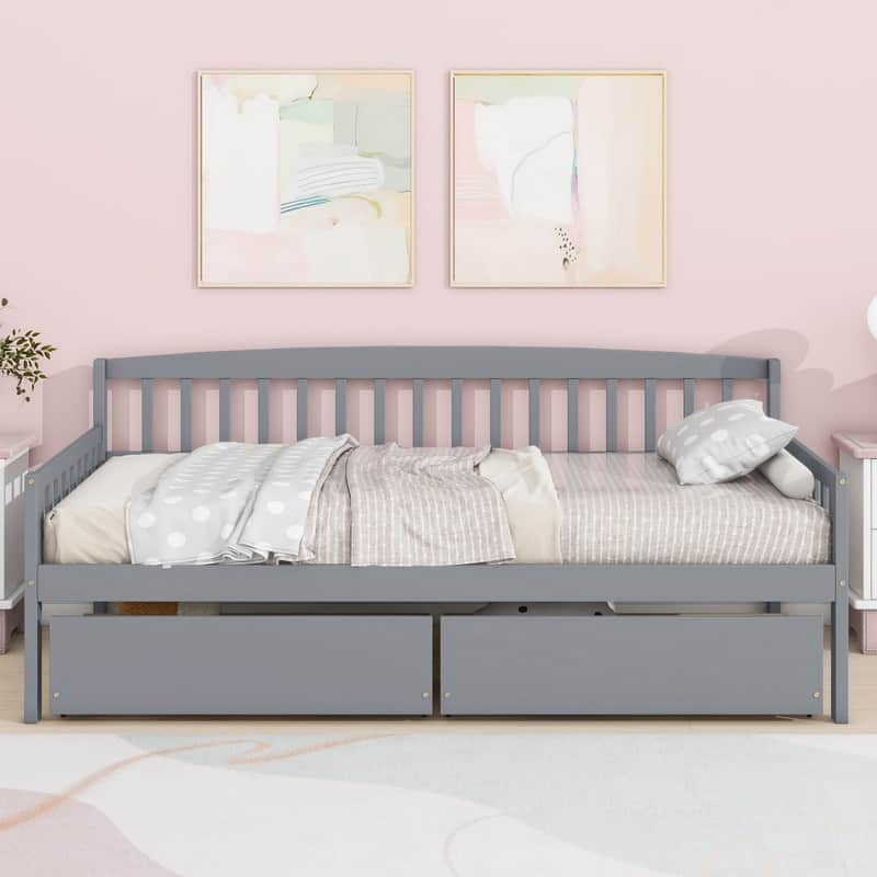 Twin Size Pine Wood Daybed with two Storage Drawers