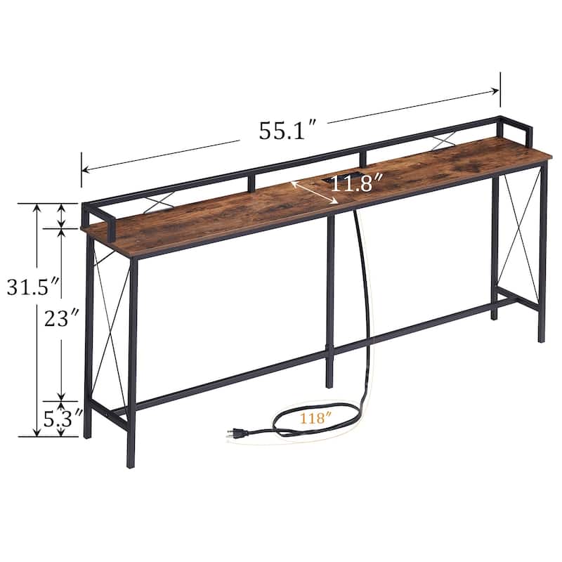5-Pieces Console Table with Bar Stools Set, with 2 Outlet and 2 USB Ports, Dining Table Sets for Breakfast Nook