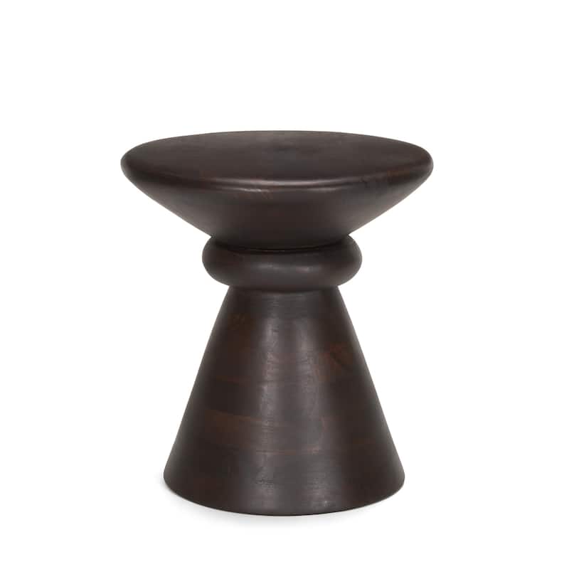Palmera Dark Brown Wood Pedestal Side Table - Dark Brown