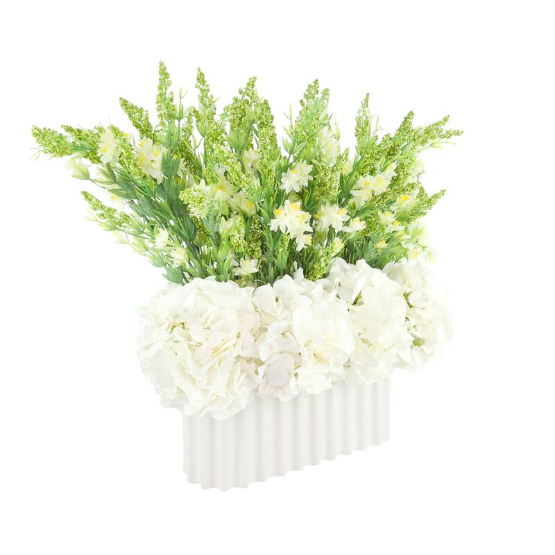 Hydrangeas and Wild Heather in Ceramic Vase - 21