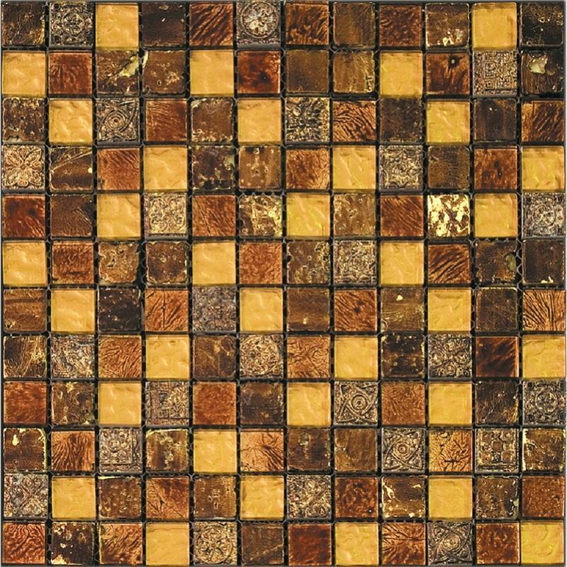 Apollo tile 12" x 12" Phoenix Glossy Foiled Gold Red Glass Resin Stone Tile (4.75 sq ft/case) - 5 Pack