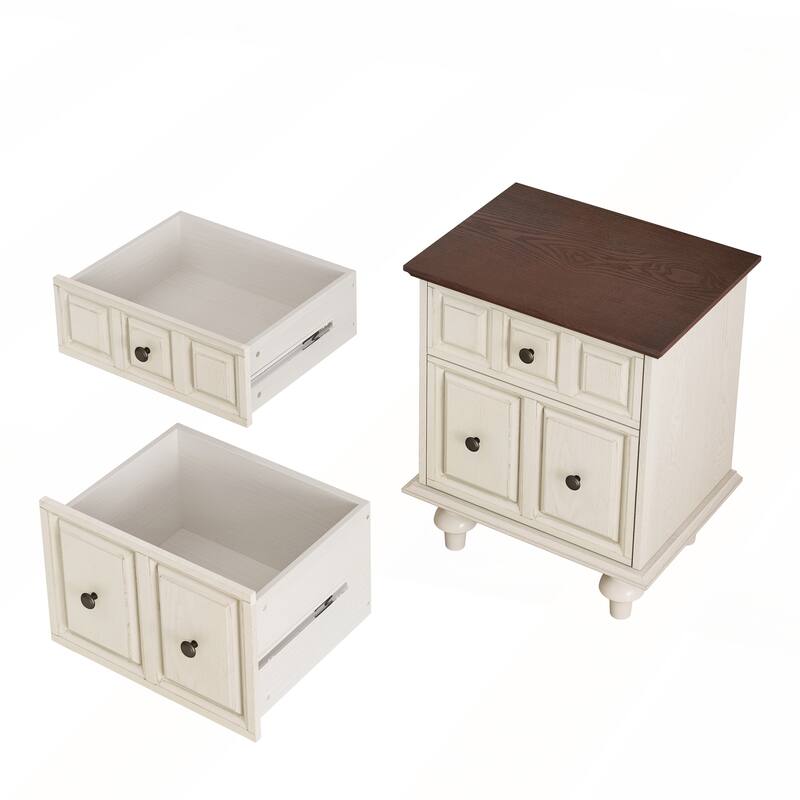 Vintage Nightstand with 2 Drawers and Roman Column Legs Set of 2