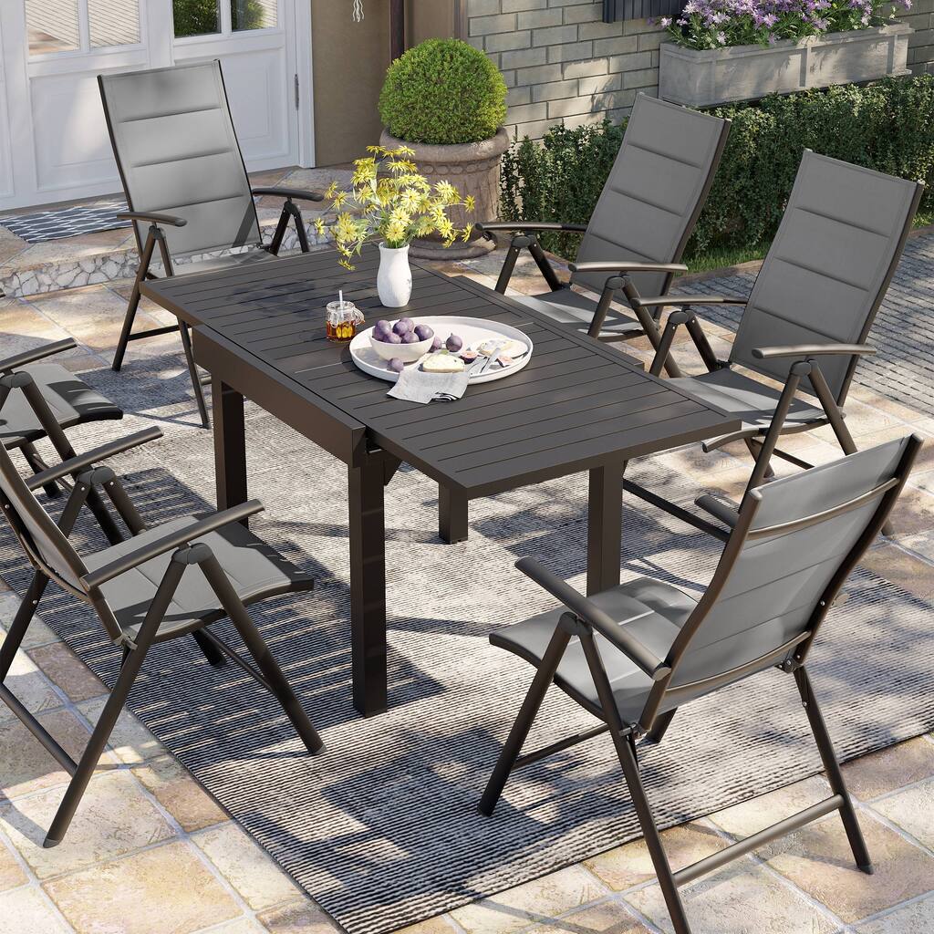 3/5/7 Pieces Patio Dining Set, Aluminum Expandable Table, Folding Padded Adjustable Chair