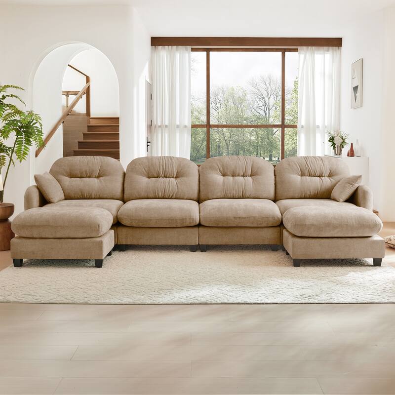 140" U Shaped Modern Sofa, Modular Sectional Couch Set with 2 Ottoman, 4 Seat Chenille Deep Seat Sofa for Living Room
