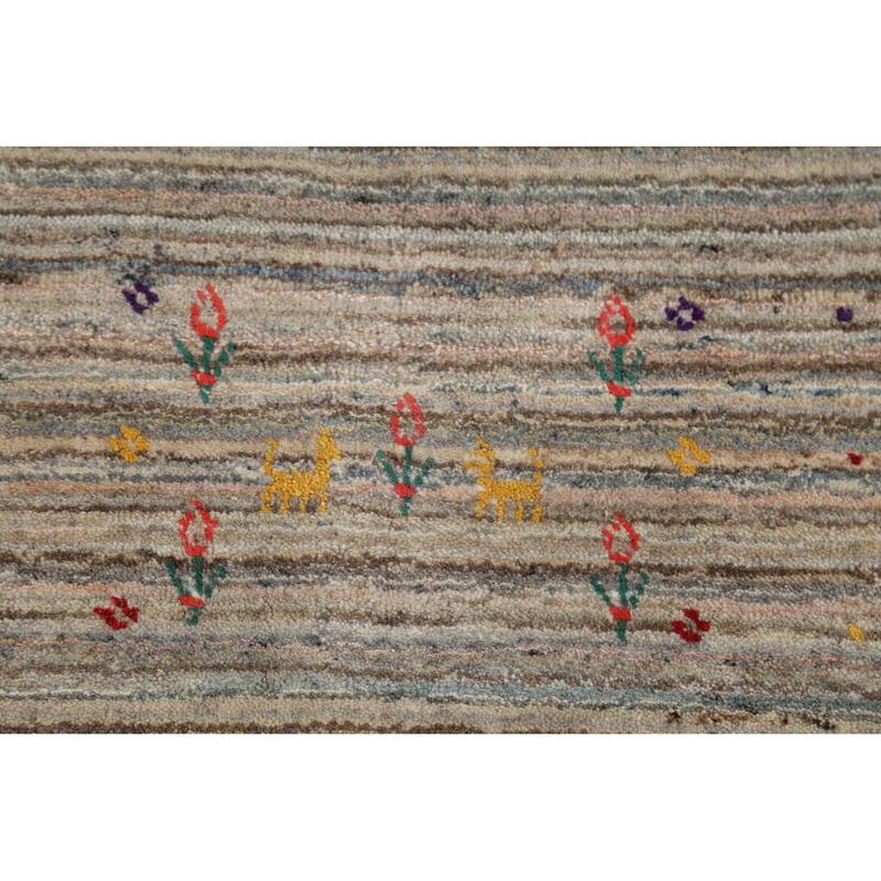 Striped Tribal Gabbeh Oriental Area Rug Handmade Wool Carpet - 4'11"x 7'11"