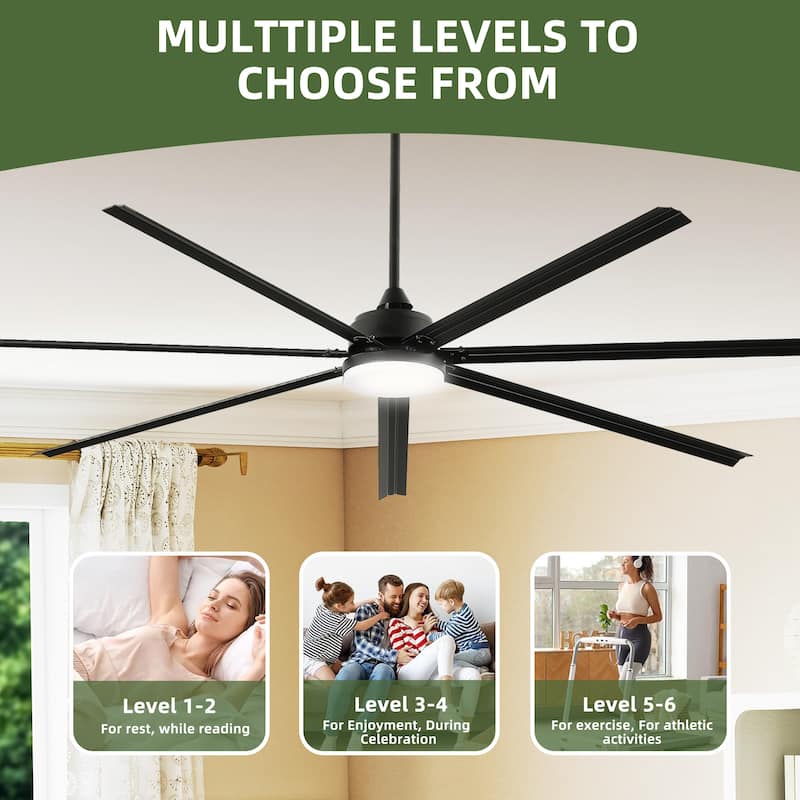 96 Inch Industrial Ceiling Fan with Light 7 Aluminum Blades and 6 Speed Remote Black