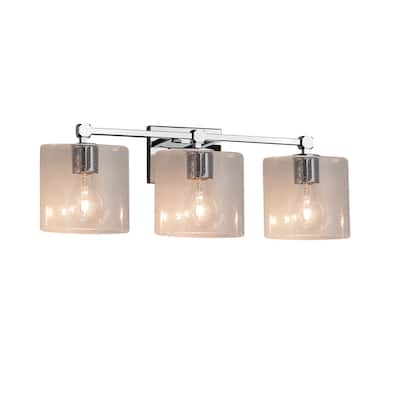 Justice Design Fusion Tetra 3-light Polished Chrome Bath Bar, Seeded Oval Shade
