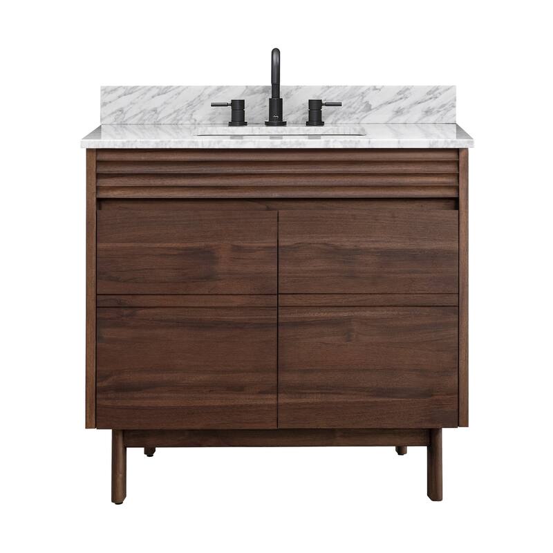Avanity Carina Bathroom Vanity in Coffee Teak with Carrara White Marble Top