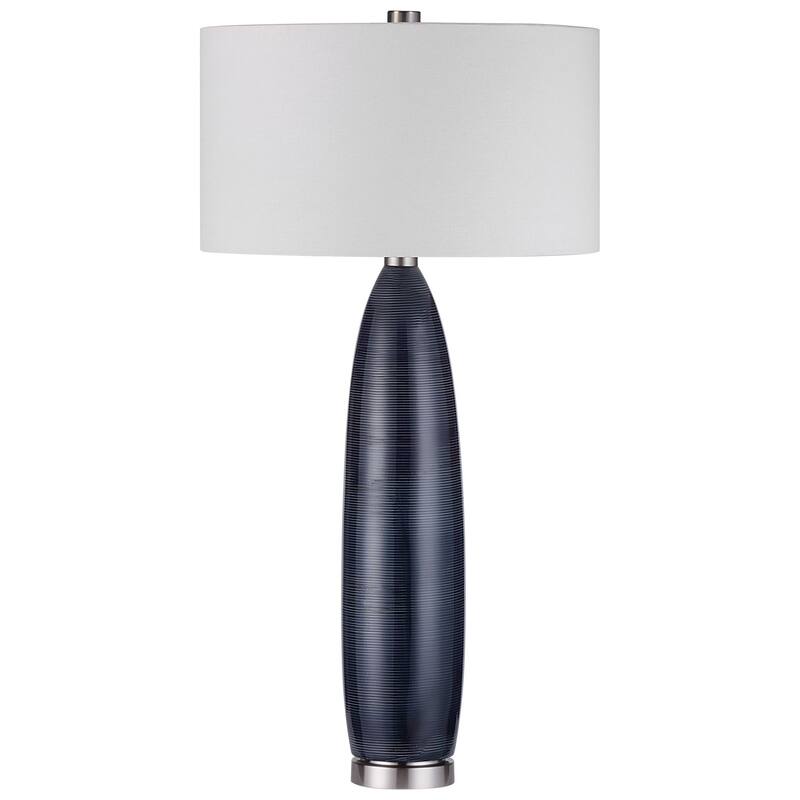 Striped Ceramic Table Lamp with Drum Shade - 35" - Blue and Gray