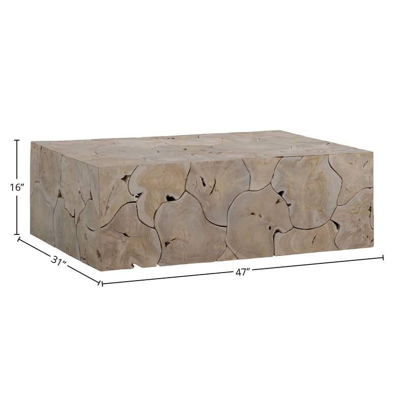 Scarlett 47-inch Rectangular Teak Root Block Style Coffee Table, Natural Finish