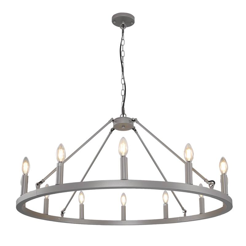 Black Wagon Wheel Chandelier 38 inch, 12-Light Black Round Industrial Farmhouse Chandeliers