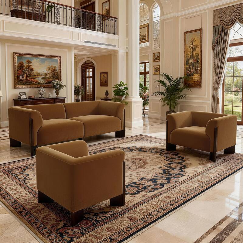 3-Piece Modern Loveseat Sofa Set with Armchair for Living Room