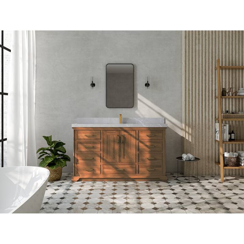 Willow Collections 60 in. W x 22 in. D Charlotte Teak Single Sink Bathroom Solid Teak Vanity with Countertop