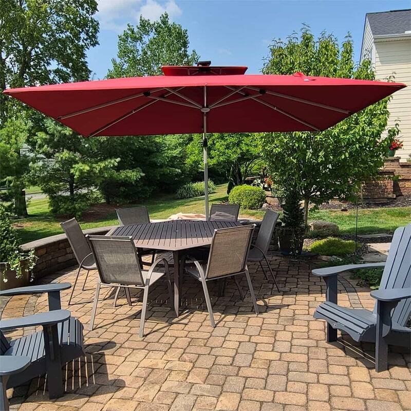 PURPLE LEAF 9/10/11 ft Square 09x12 ft Rectangle Double Top LED Patio Cantilever Umbrella with Base