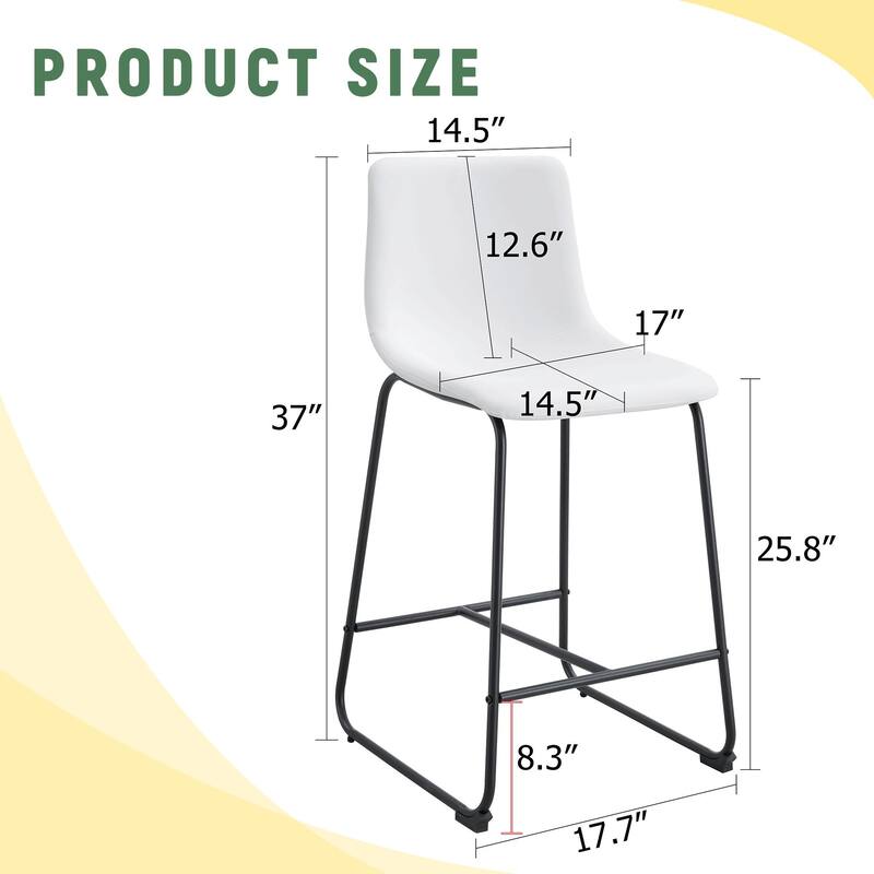 PU Leather Bar Stools Set of 2, Counter Height Bar Stools with Back and Footrest, Kitchens Island Chair with Metal Legs
