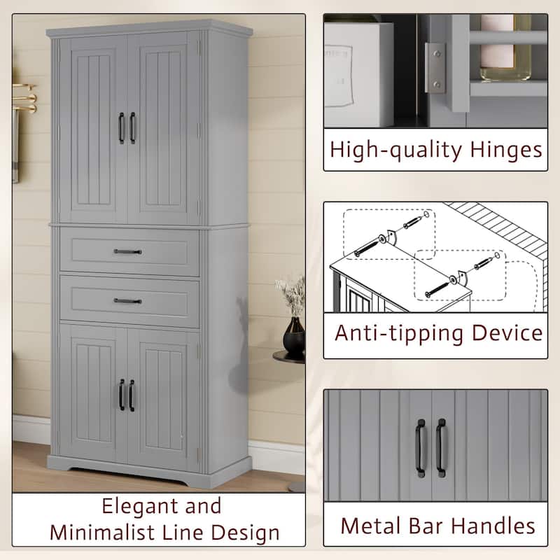Multi-Functional Storage Cabinet with Doors and Drawers, Adjustable Shelf, Anti-Tip Design for Kitchen or Bathroom