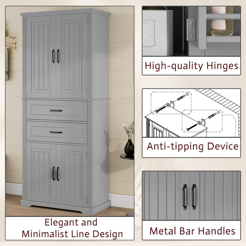 Storage Cabinet with Multi-Functional Storage Space, 2 Drawers with Slide Rails, Adjustable Shelf, Black