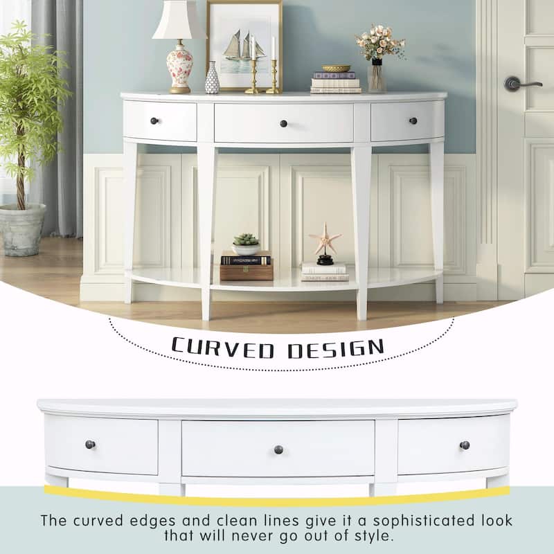 Modern Curved Console Table with 3 Drawers and 1 Shelf