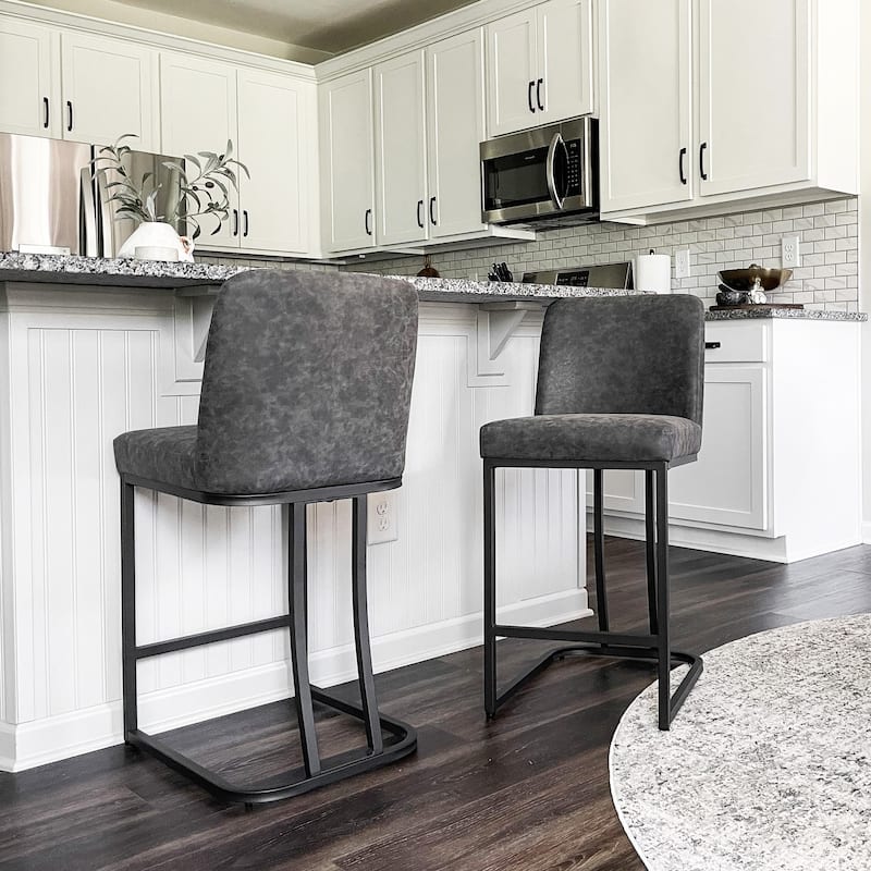 Modern Square PU Leather Bar Stool with Metal Frame