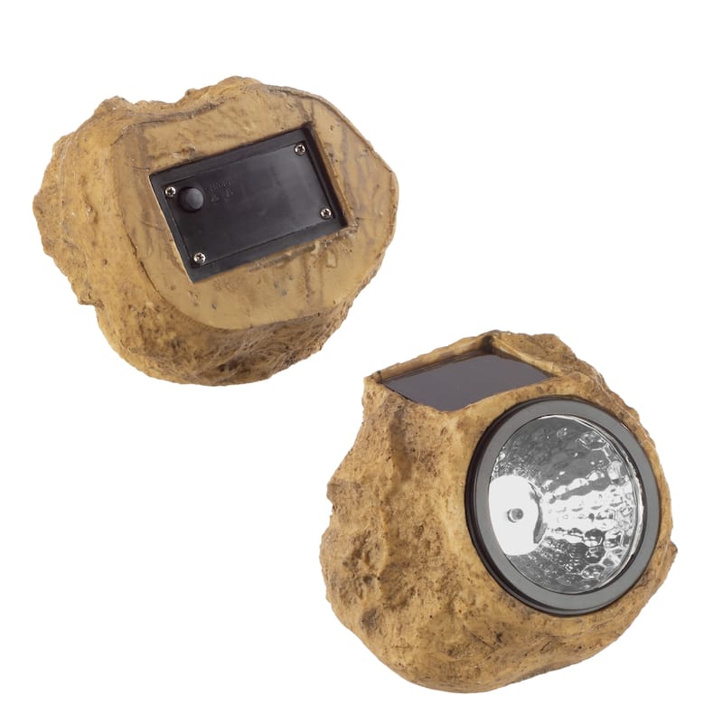 Solar Outdoor Lights - 4-Pack of All-Weather Faux-Stone LED Rock Lights by Pure Garden (Brown)